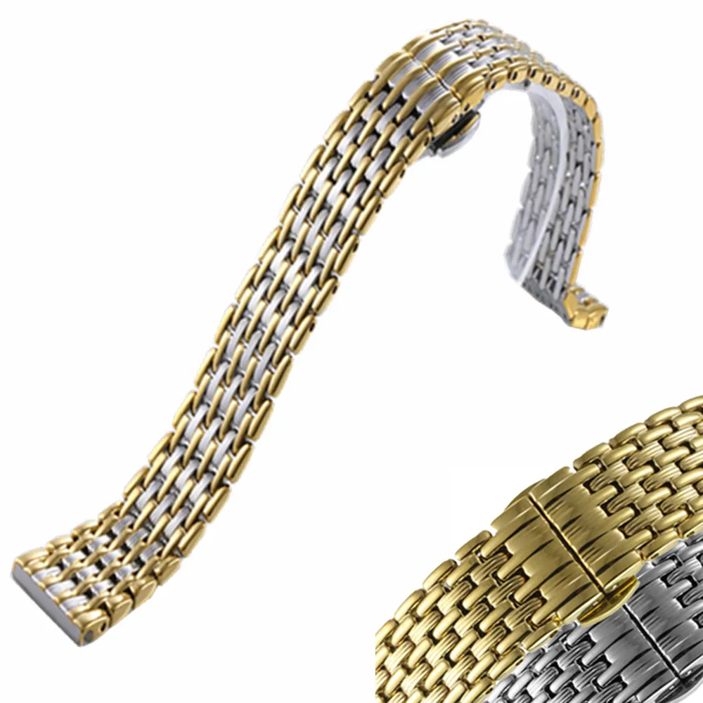 Ultra-thin High quality Men/Women Stainless Stell Watch Strap Band With Deployment Button 12 14 16 18 20 22mm Watchband