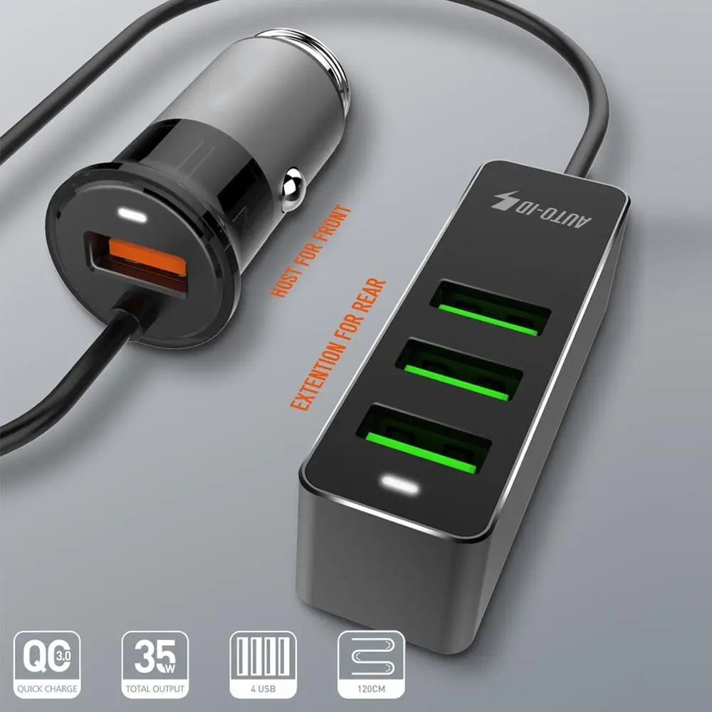 4 порта USB Автомобильное зарядное устройство QC3.0 быстрое Универсальный быстрый
