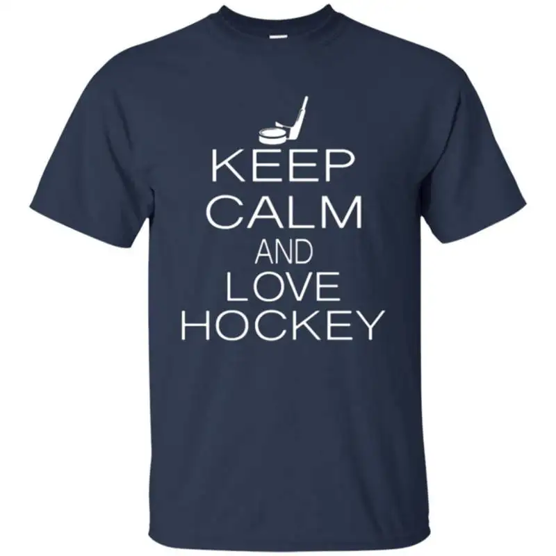 Футболка с принтом мужские короткие Keep Calm And Love Ice Hockeyer О образным вырезом офис