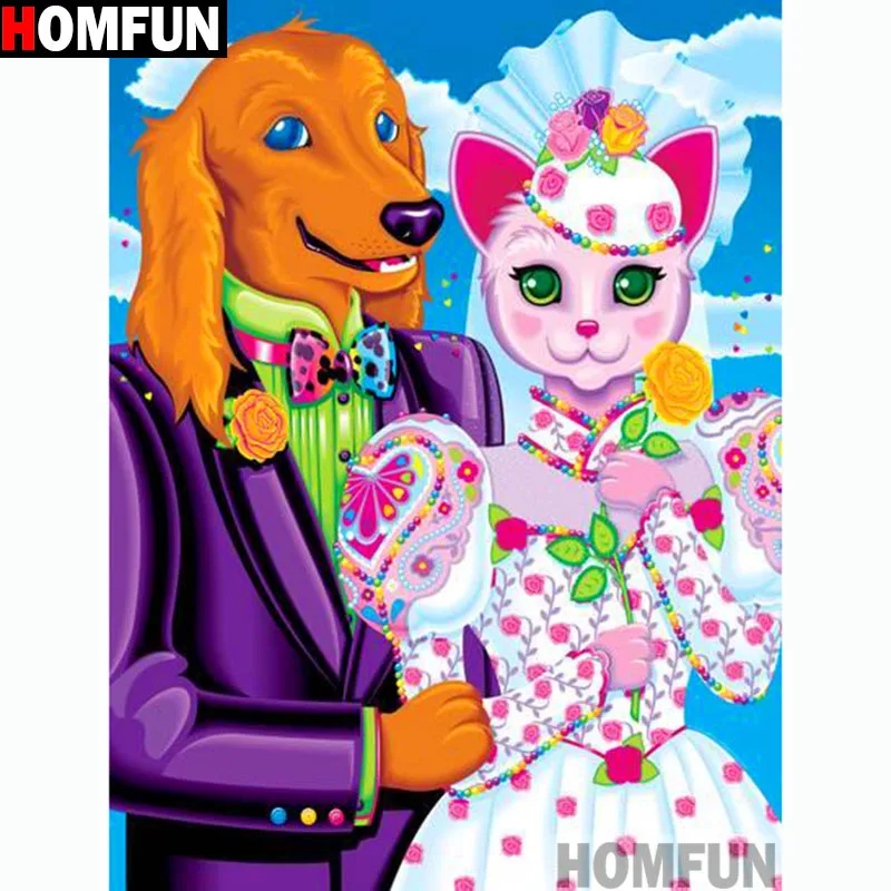 Алмазная 5D Вышивка HOMFUN A14750 картина собака кот полная выкладка круглая для