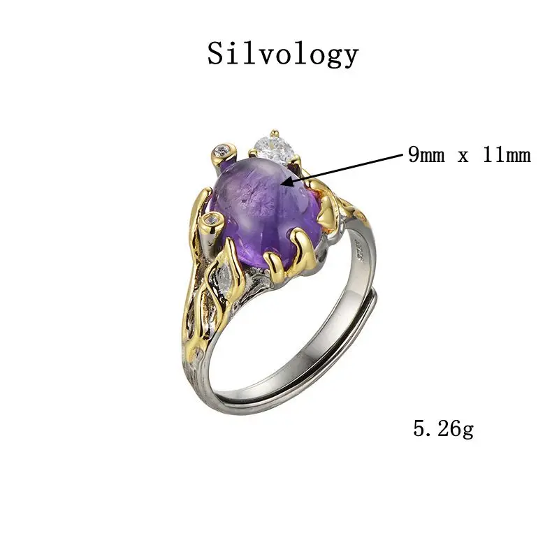 Silvology кольцо с аметистом из серебра 925 пробы, оригинальное этническое кольцо с цирконом и цветком для женщин, Роскошные ювелирные изделия, подарок