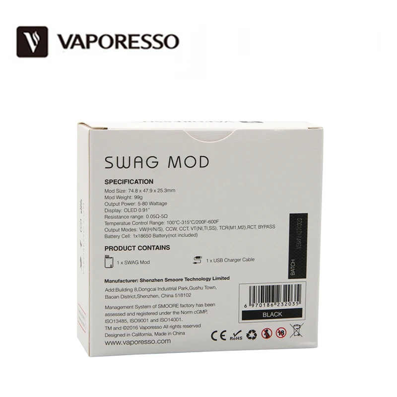 Оригинальный вейп мод Vaporesso Swag 80 Вт бокс аккумулятор 18650 поддержка NRG SE/NRG SE мини