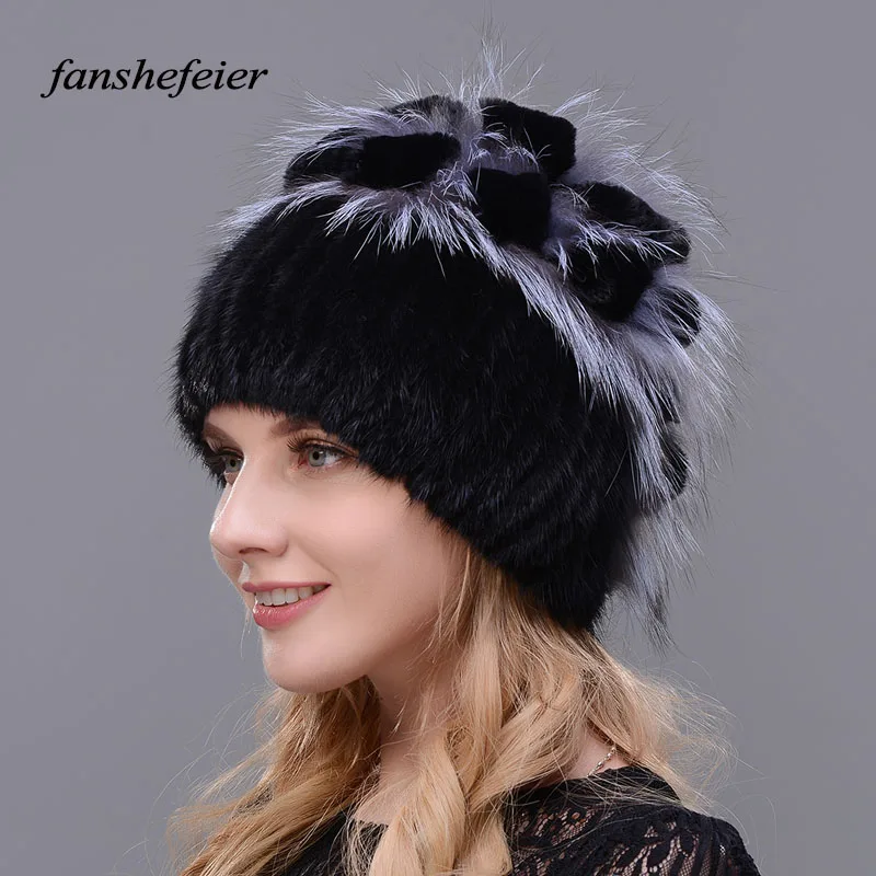 colour01 Fanshefeier, женские вязаные шапки, достаточно теплая меховая шапка, женская зимняя норковая шапка из натурального кроличьего меха, шапки из меха серебристой лисы - Цвет: colour01
