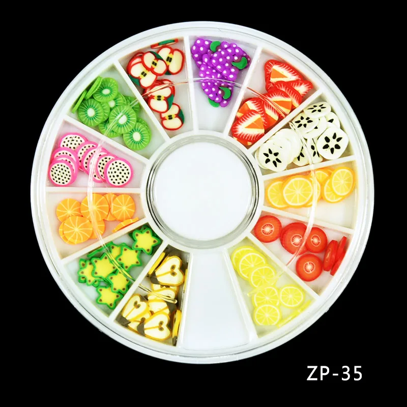 

1wheel Mix Colors Fashion 12 different shapes 3D Polymer Clay Tiny Fruit slices Wheel Nail Art DIY Designs Wheel Nail Art