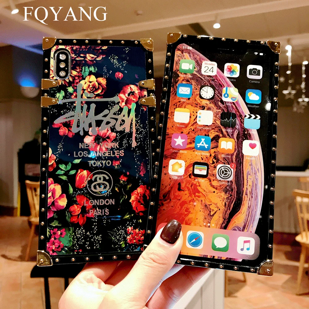 FQYANG Роскошная квадратная Blu-Ray розовый чехол для iPhone X XS XR XSMAX 8 цветок 6S 6 7 PLUS iphone 8PLUS