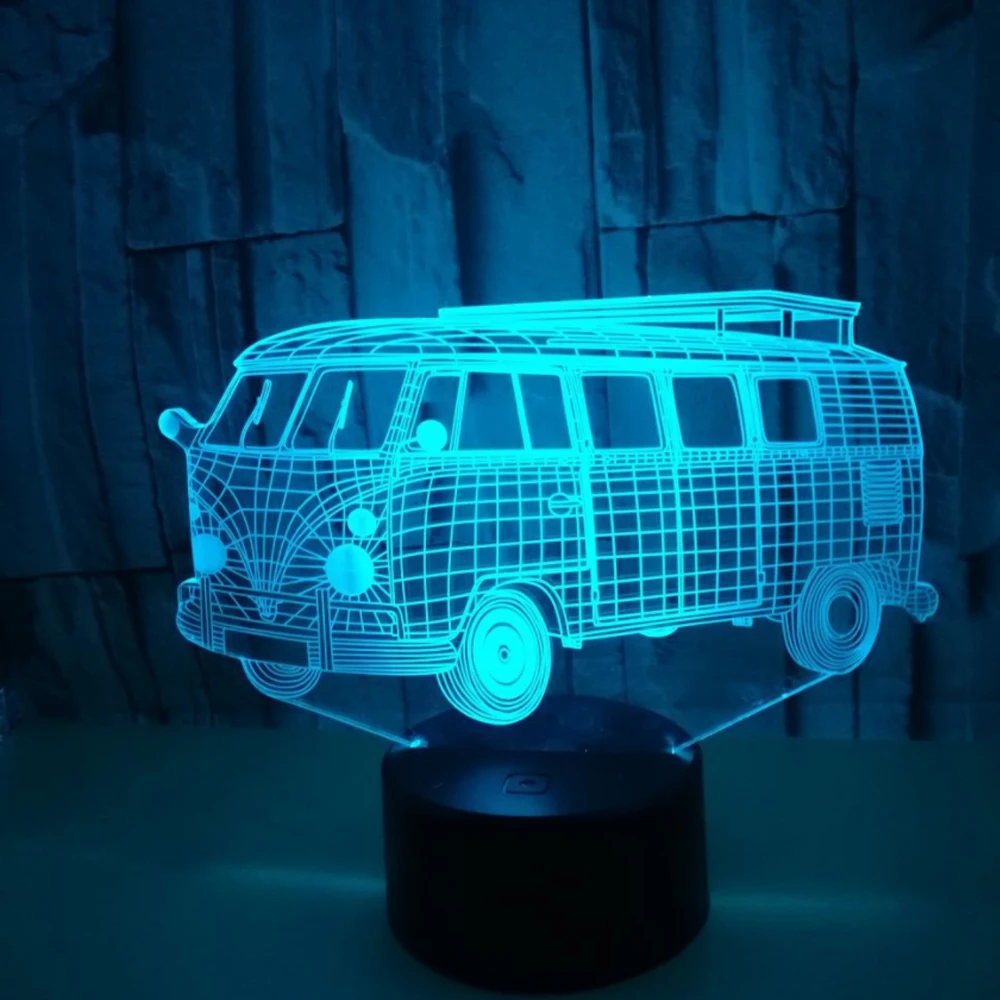 3d визуальная Иллюзия Кемпинг автобус Светодиодная лампа прозрачный акриловый
