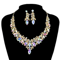 fashion crystal indian necklace earring jewelry sets for women brides bridal wedding party costume jewellery accessories