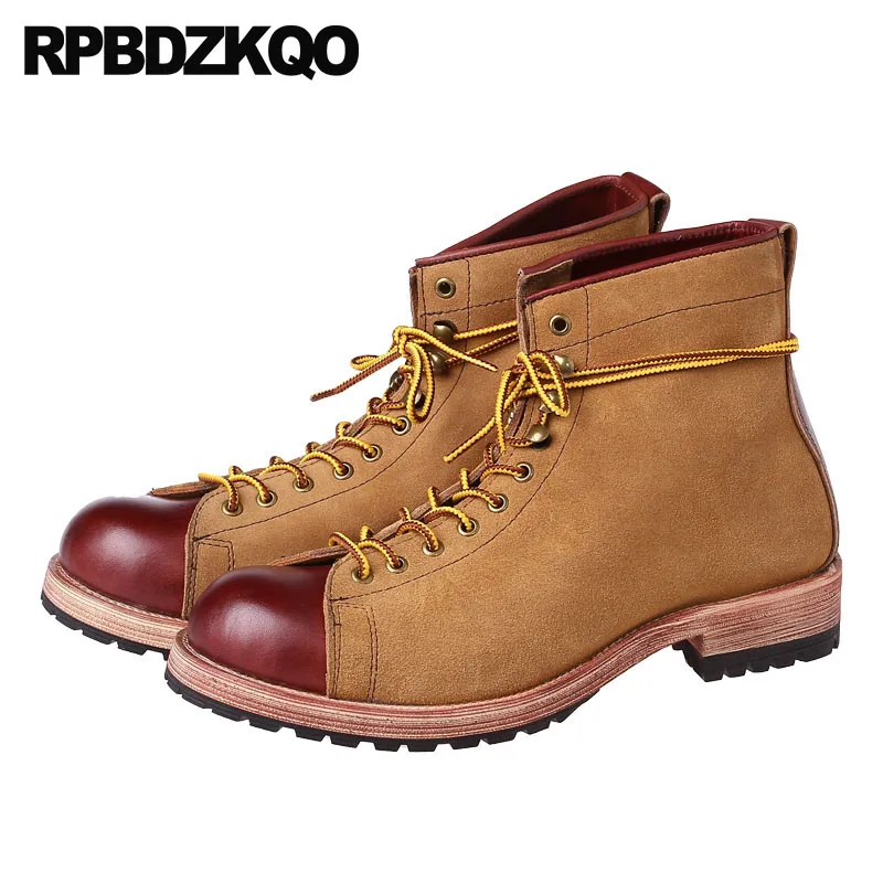 Мужские замшевые ботинки на шнуровке коричневые дизайнерские кожаные ботильоны