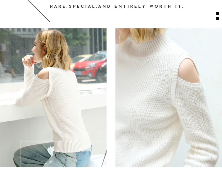 Amii Minimalist Women Autumn Sweater Chic Cotton Shoulder Exposed Hollow Female Pullovers Sweaters Joker Sweater