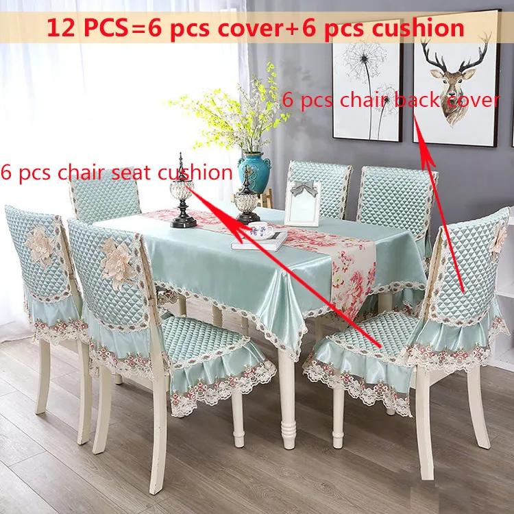 Green 12pcs Прямоугольная Водонепроницаемая Подушка на стул Обложка жаккард Роскошная скатерть для обеденного стола Набор Элегантное свадебное украшение винтажная скатерть - Цвет: Green 12pcs