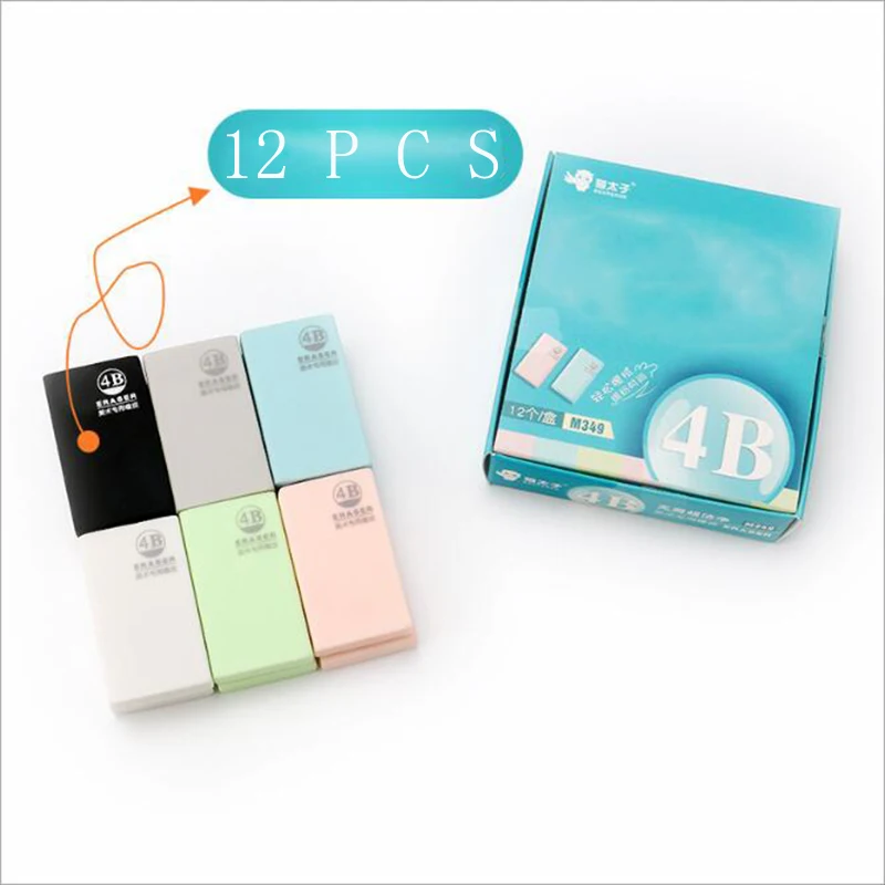 

12PCS Art Dedicated Eraser Painting Exam 4B Eraser Creative Cartoon Office and Learning Correction Supplies