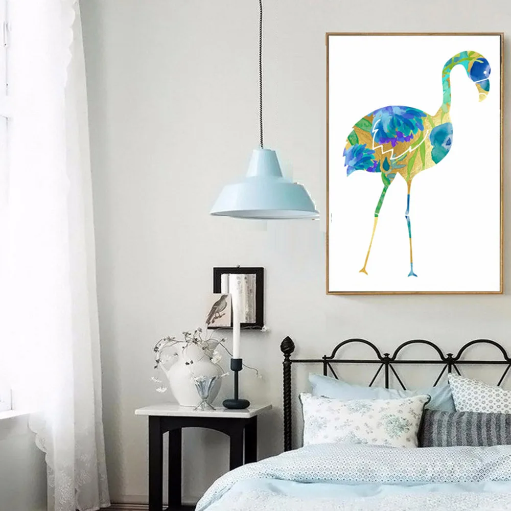 Картина без рамки акварель Фламинго бирюза синий холст печать постер Настенная