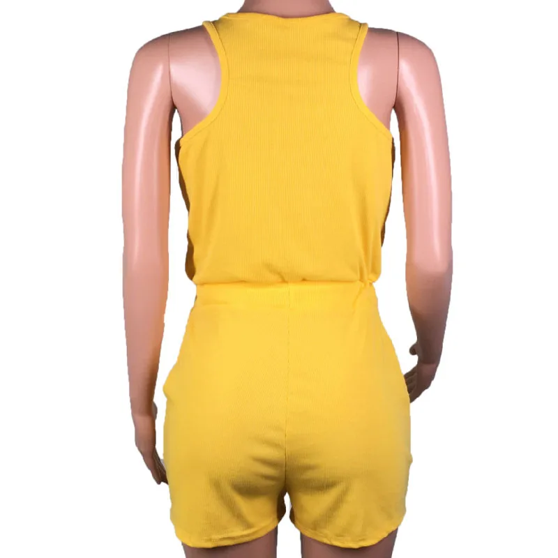 

SEBOWEL Sleeveless Elastic Waist Playsuit Woman Summer Button Vest Short Overalls Jumpsuit for Female Casual Clothes Size S-XL