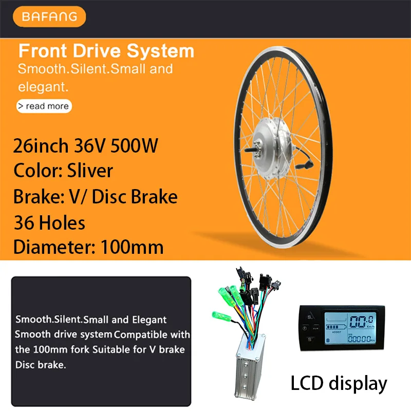 BAFANG 36V 250W 350W 500W спереди 8Fun мотор для центрального движения колеса с бесщеточным двигателем Шестерни мотор для центрального движения для велосипед электровелосипед велосипед двигатель CE - Цвет: 26inch 36V 500W LCD
