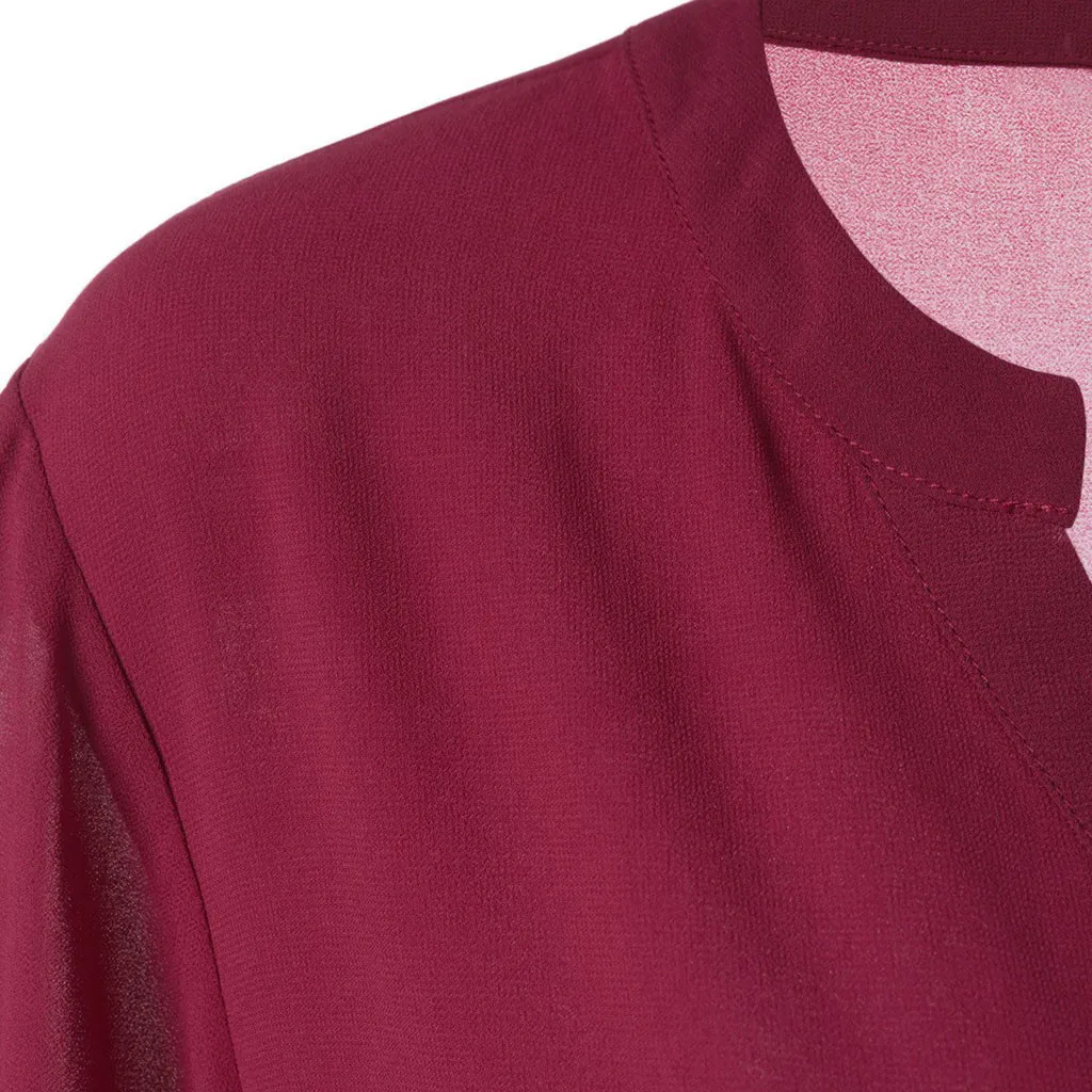 Модные женские блузки s Blusas Mujer De Moda размера плюс с v-образным вырезом, регулируемый рукав, шифоновая однотонная блузка, топ, блузка для женщин