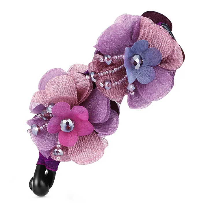 Purple Заколки для волос для женщин, Элегантные Заколки из бисера, шпильки для волос, шифоновые Цветочные украшения для волос, головной убор, аксессуары для волос, HB25 - Цвет: Purple