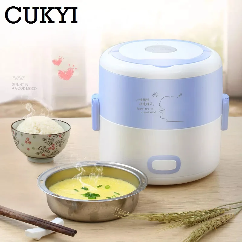 CUKYI портативный Электрический Ланч бокс двухместная горячая еда приготовление