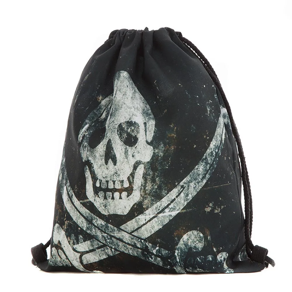 3D печать череп Drawstring сумки полиэстер женские и мужские рюкзаки крутой узор подростков школьные сумки на плечо sac a dos garcon 2,6