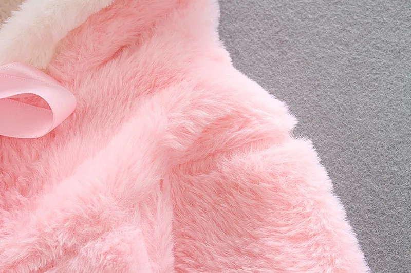 Faux Fur Coats for Baby Girls Autumn Winter Rabbit Hooded Clothing Children Outwear Little Girl Kids Costume with big bow 0-3Y | Детская