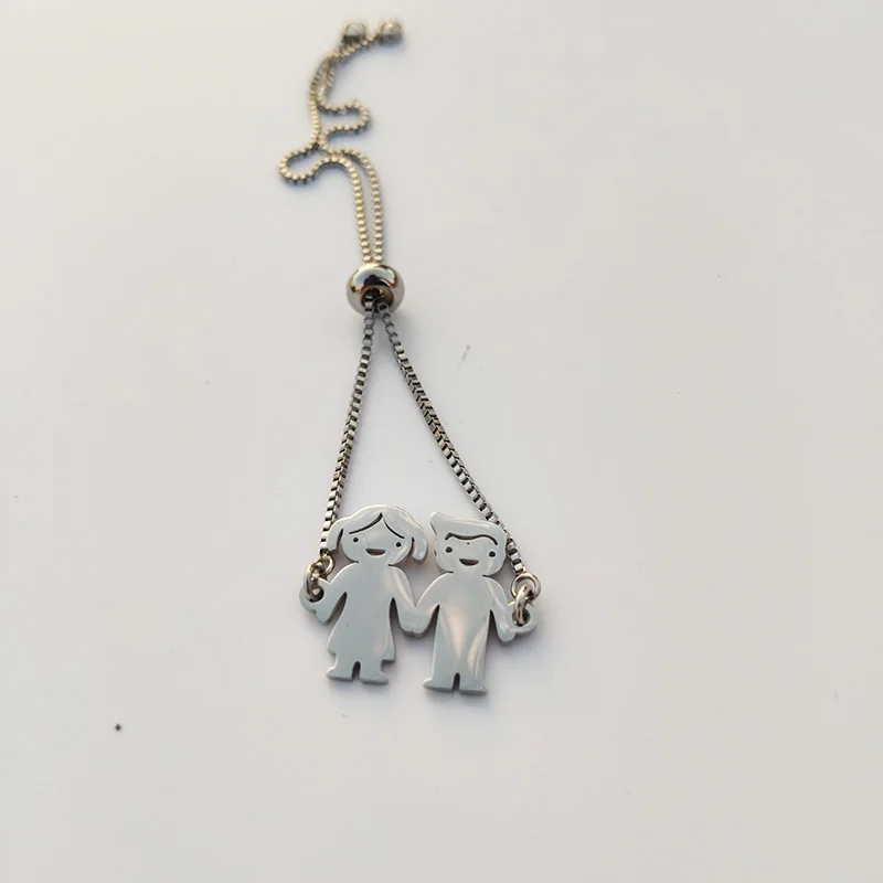 Boy Girl Silver Индивидуальные Близнецы Парные браслеты выгравированное имя Дата нержавеющая сталь браслеты выбрать ребенка девочка мальчик Подарки Для Семьи - Окраска металла: Boy Girl Silver