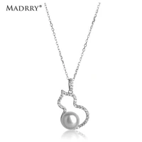 madrry simulated pearl gourd shape necklace silver color cubic zircon plant pendants copper necklace gift for women girls