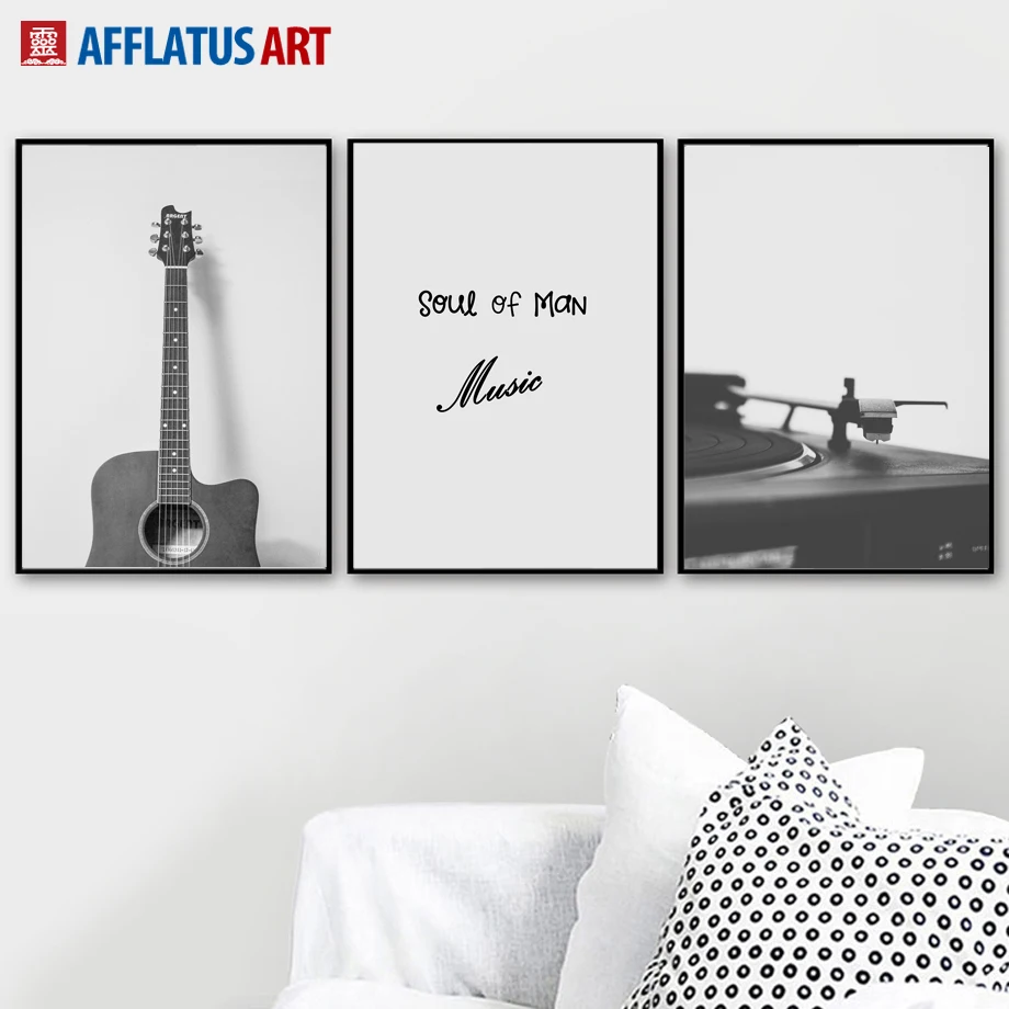 

Black White Guitar Music Wall Art Canvas Painting Nordic Posters And Prints Vintage Poster Wall Pictures For Living Room Decor