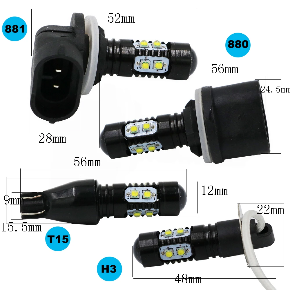 2x Высокая мощность DRL лампы 10SMD 5 Вт H3 T15 881 880 H27 светодиодные Сменные для
