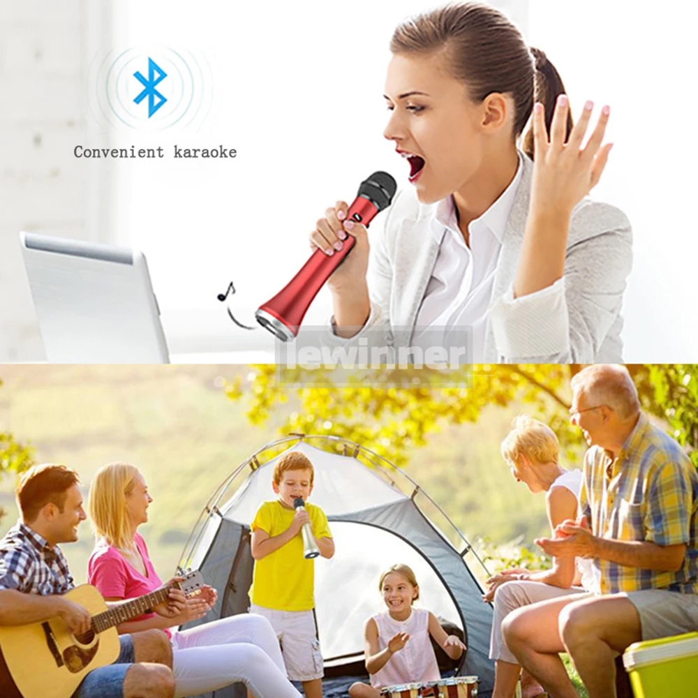 Lewinner L-698, беспроводной микрофон для караоке, Bluetooth, динамик, 2в1, ручной, пой и запись, портативный KTV плеер для iOS/Android