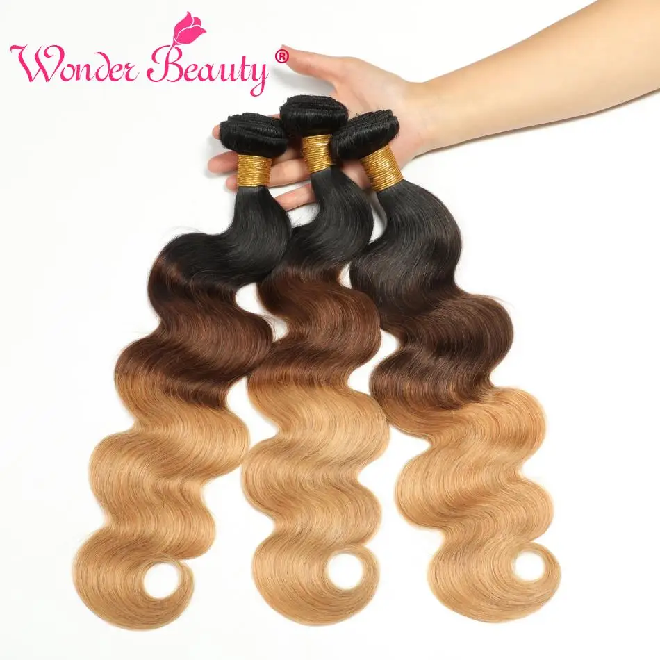 Wonder Beauty индийские волосы пряди 1B/4/27 Remy объемная волна Ткачество натуральные
