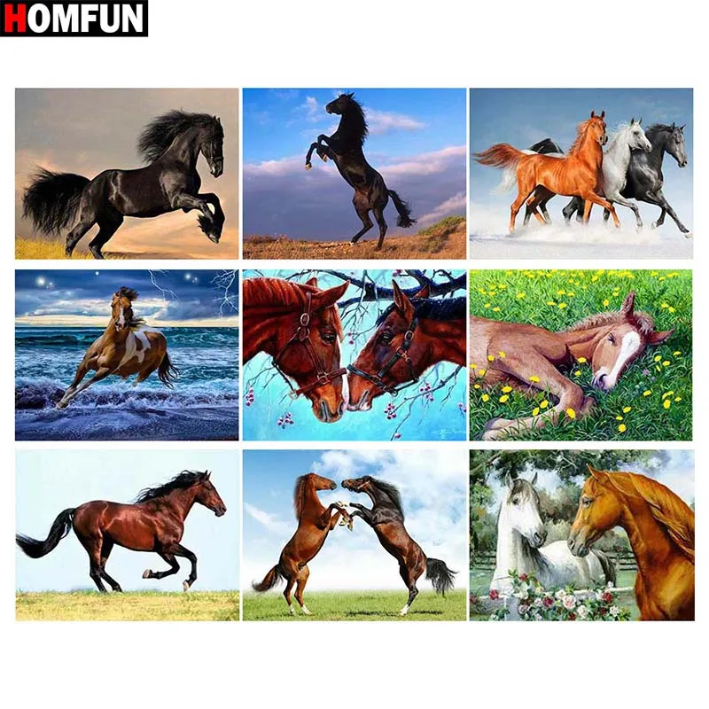 Алмазная живопись HOMFUN картина Лошадь с квадратными/круглыми стразами 5D сделай