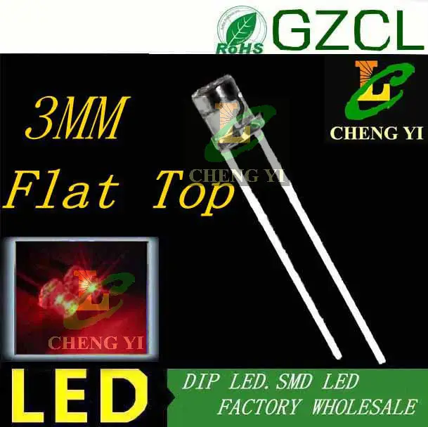 LED Производитель 3 мм led диод желтый плоский Топ DIP 2 0-2 5 V 585-595nm (Бесплатная доставка)