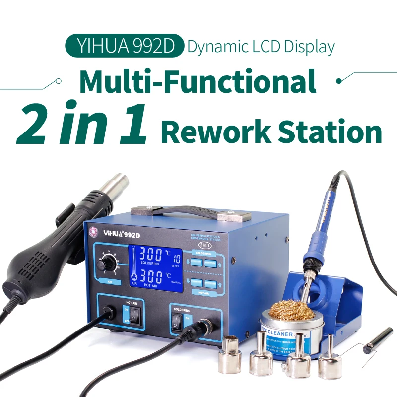 YIHUA 992D SMD 2 в 1 Многофункциональный паяльник станция Воздушный тепловой пистолет