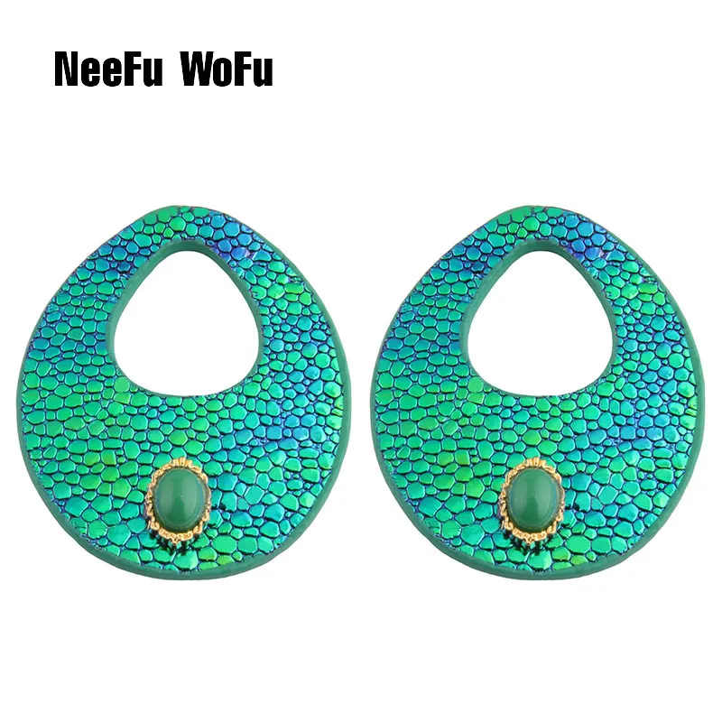 Большие серьги NeeFu WoFu из кожи с эффектом вспышки женские в форме капли воды
