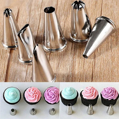 Nozzles 6Pcs Pastry Tips Cake Icing Piping Fondant Cupcake Sugarcraft Decorating | Дом и сад