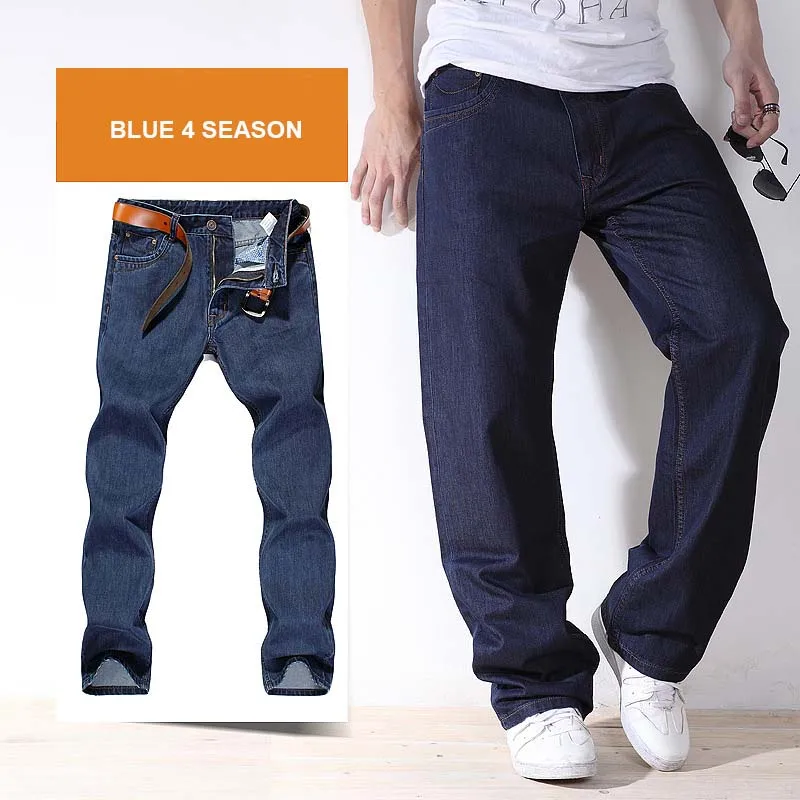 blue 4 season 4 сезона мужские модные джинсовые штаны прямые Свободные мешковатые шаровары джинсовые штаны повседневные хлопковые брюки широкие синие размера плюс 28-48 - Цвет: blue 4 season