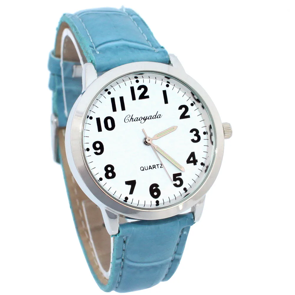 Blue Популярные часы с кожаным номером, милые женские часы для девушек, детские подарки, кварцевые наручные часы для студентов U78 - Цвет: Blue