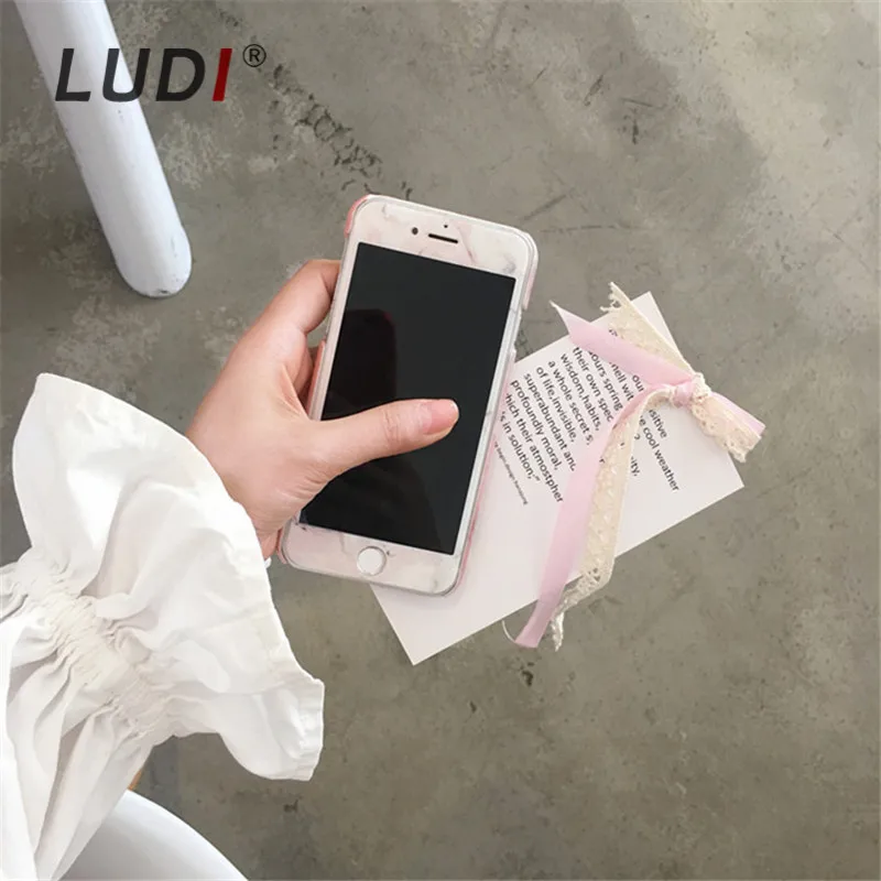 Чехол LUDI в Корейском стиле с золотистым и Розовым Мрамором для iPhone X 8 7 7Plus тонкие
