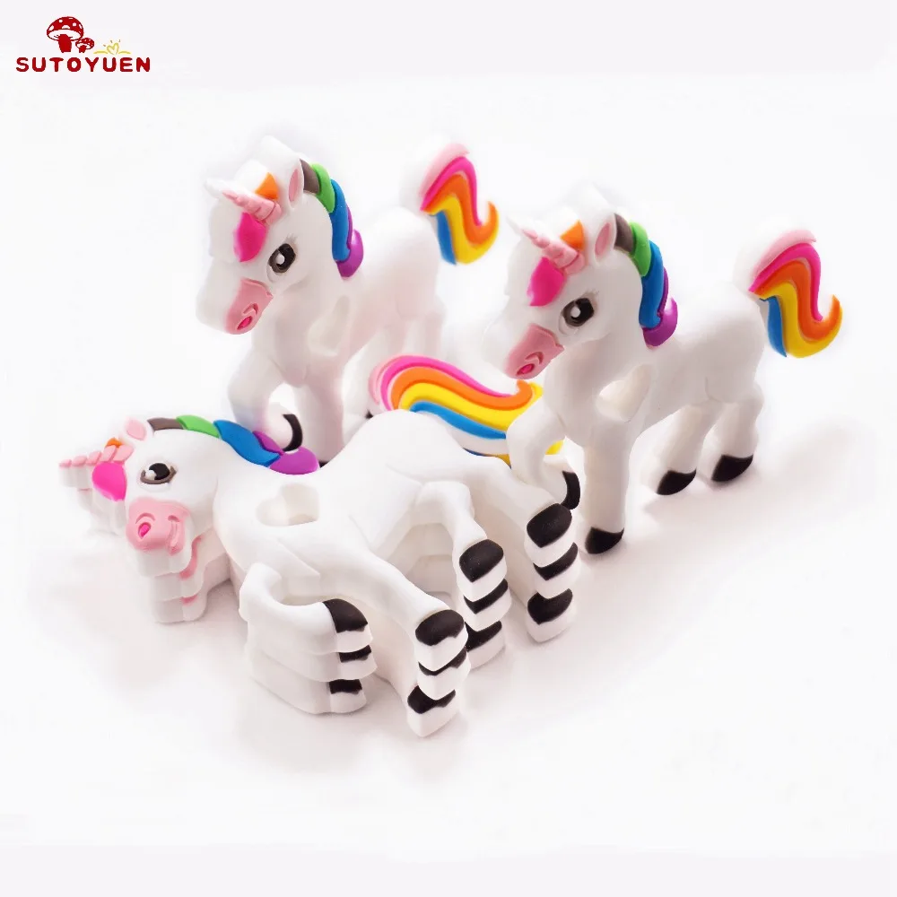 Sutoyuen 50 Pcs Silicone Unicorn Teether Lovely DIY Teething Beads Pendant Necklace Accessories Food Grade Silicone Baby Teether