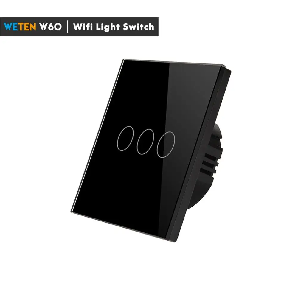 W60-Black 3Gang Умный Wifi переключатель, сенсорный светильник, переключатель, приложение 433, РЧ Голосовое управление, поддержка Alexa Google Home 1 2 3 банды, ЕС, Великобритания, 220 В, черное стекло, переключатель - Цвет: W60-Black 3Gang