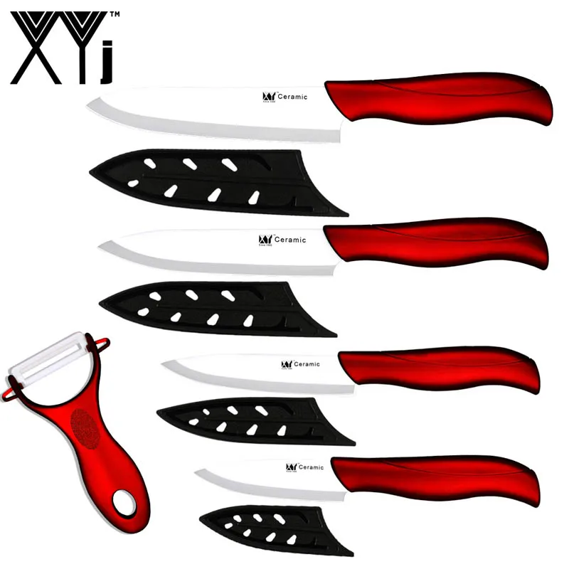 Red H White B XYj 5 шт. Керамические ножи, набор, много вариантов, цветная ручка, шеф-повара, нож для нарезки овощей, бесплатные крышки, Овощечистка, инструменты для приготовления пищи - Цвет: Red H White B