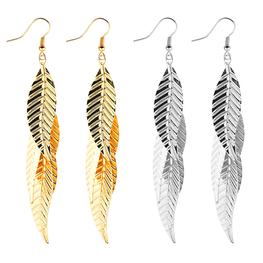 Висячие длинные серьги с золотыми листьями для женщин аксессуары простые