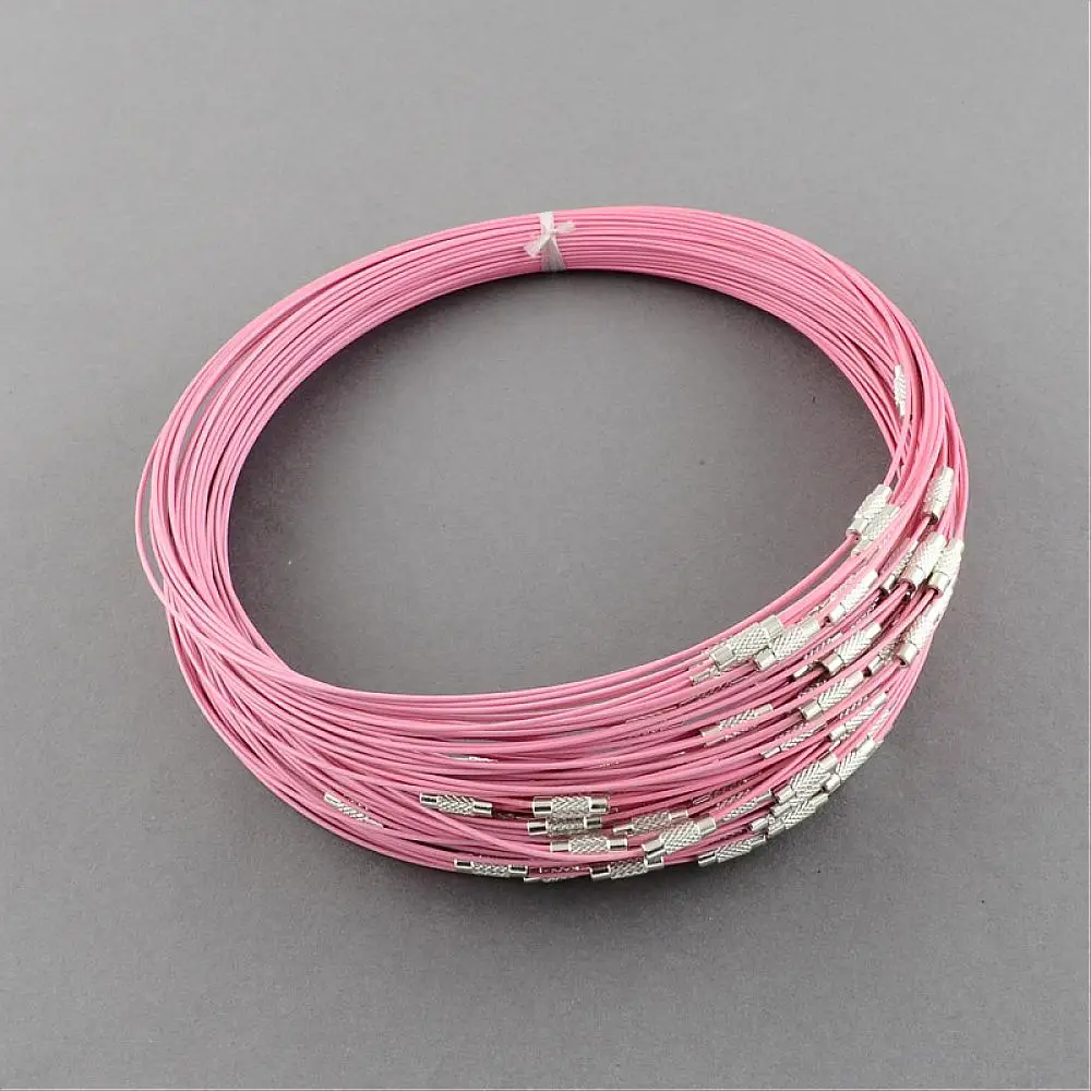 Pink 10 нитей/лот 1 мм проволока из нержавеющей стали шнур для изготовления ювелирных изделий своими руками с латунной винтовой застежкой 17,5" - Цвет: Pink