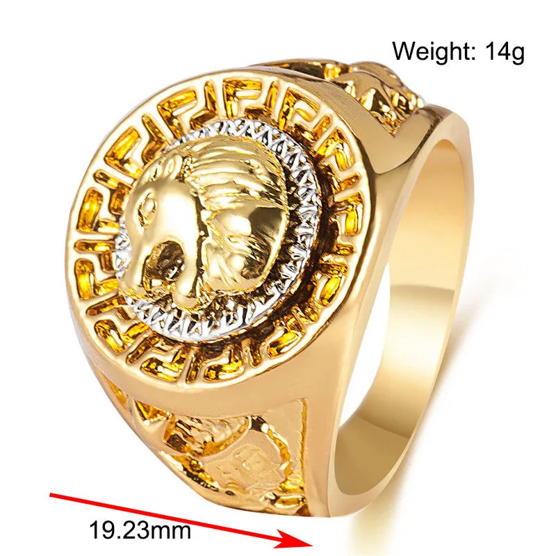 Винтажный обаятель Золотой цвет Классический Панк Рок Хип-Хоп Кольца на пальцах для мужчин Крутое мужское кольцо с головой льва Животное Кольцо модной ручной ювелирки.