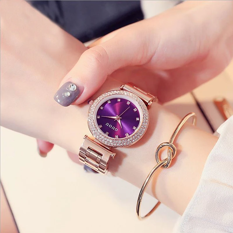 Женские Часы GUOU часы с блестящим бриллиантом розовое золото 2020|watch f|watch fashionwatch for |