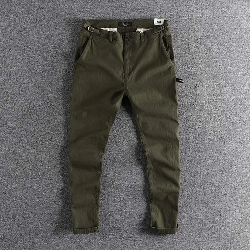 Army green Новое поступление европейские и американские мужские повседневные брюки, брюки из чистого хлопка, маленькие прямые штаны с высокой талией, высокое качество - Color: Army green