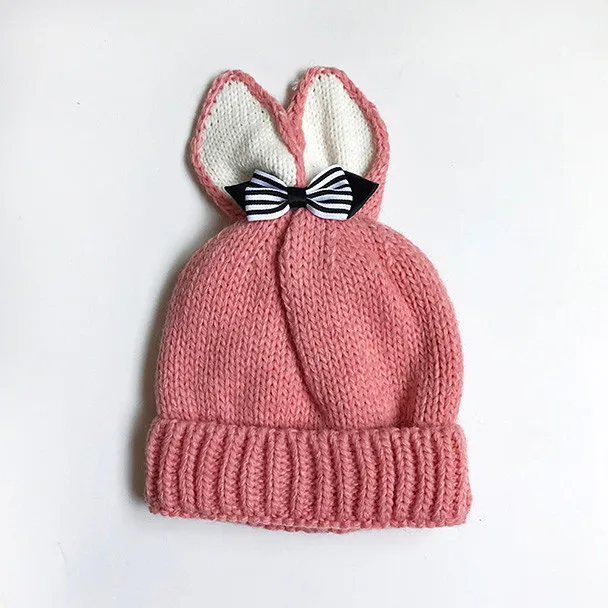 Pink Шапки telotuny детская зимняя шапка вязаная с заячьими ушками бабочки для малышей зимняя теплая вязаная шляпа шапка детская шапочка sept 10 - Цвет: Pink