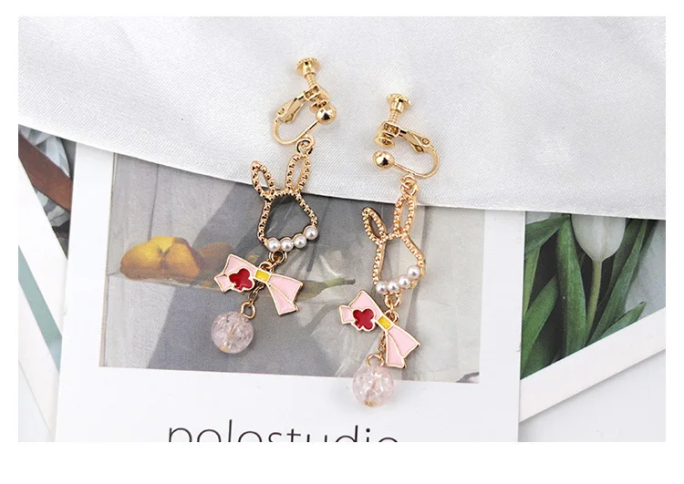 Japanese Bow Earrings Sweet Cute Cartoon Bunny Pearl Stud | Украшения и аксессуары