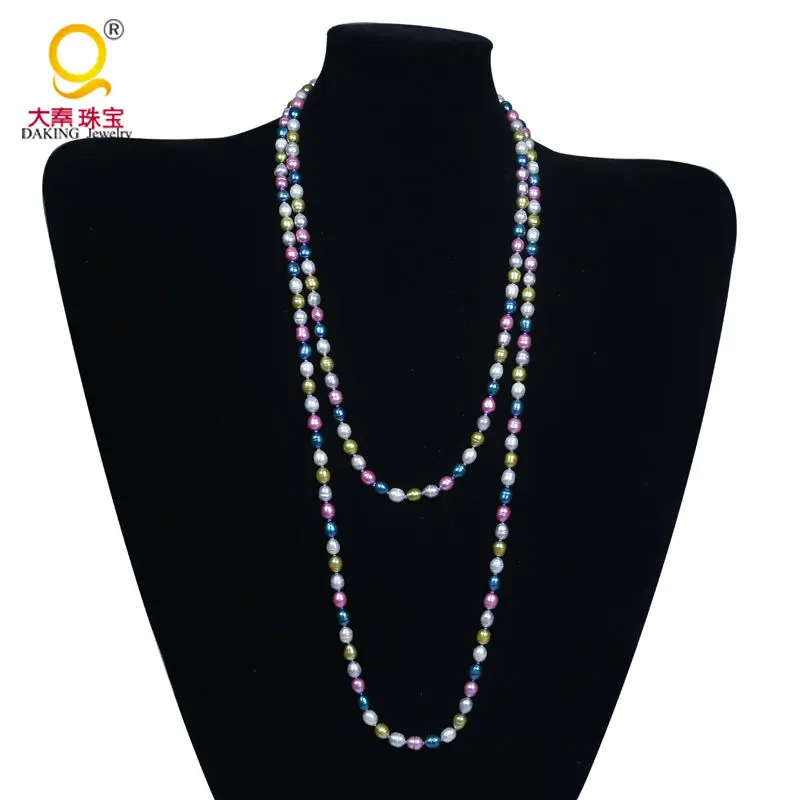 

Genuine 63" long multicolor freshwater pearl necklace free shipping