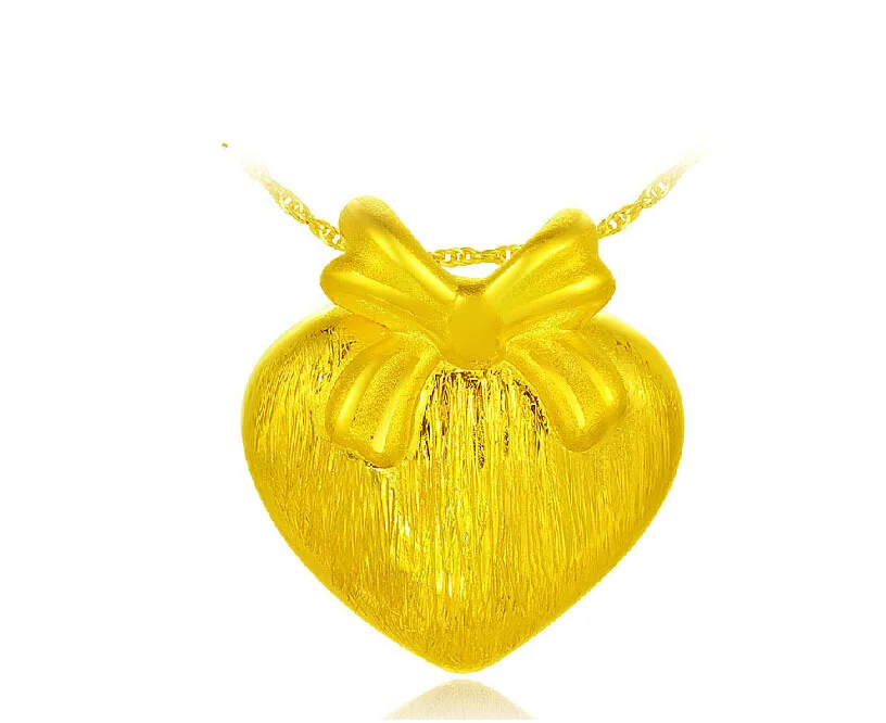 

August NEW Pure 999 24K Yellow Gold Heart Bow Pendant 2.07g