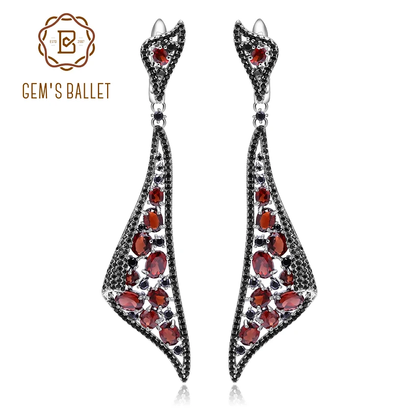 Женские серьги с красным гранатом GEM'S серьги-подвески из стерлингового серебра